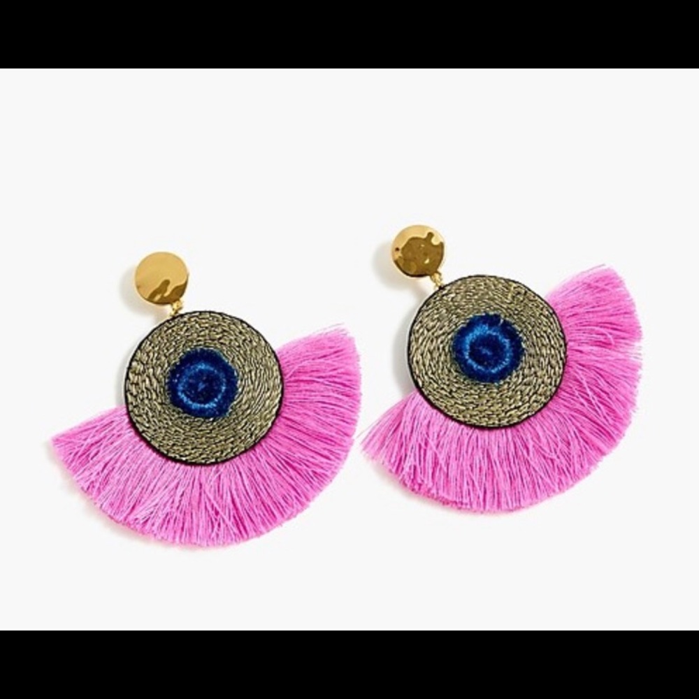 J Crew pink fan Statement earrings